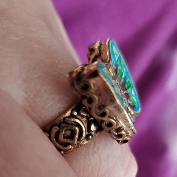 SOLD Amy Kahn Russell butterfly enamel ring solid bronze vintage Timeless! - Picture 2 of 9